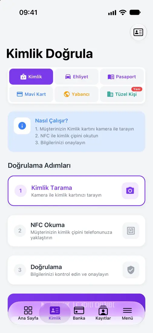 EksenGOLD mobil uygulamasında kimlik tespiti yöntemi seçimi